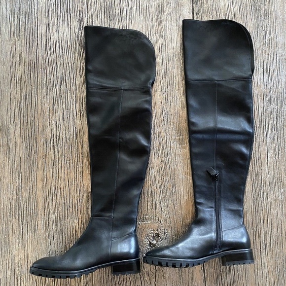 Stuart Weitzman Over the Knee Thigh-High Amber Black Leather Boots Sz 6 - Picture 8 of 9